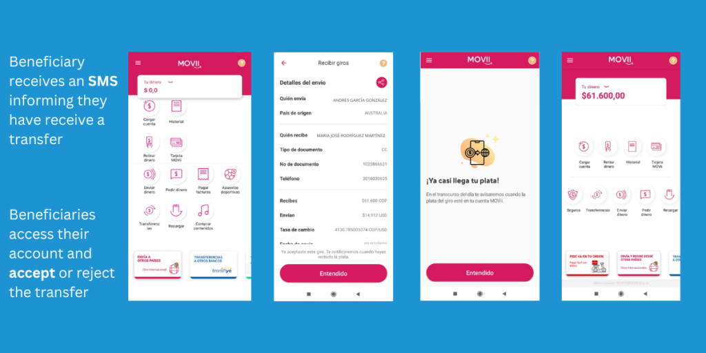 Accept the international transfer with
Movii Colombia 