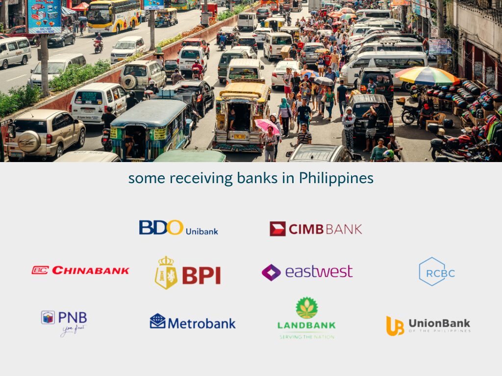 send aud to php to banks in Philippines that receive money transfers 
