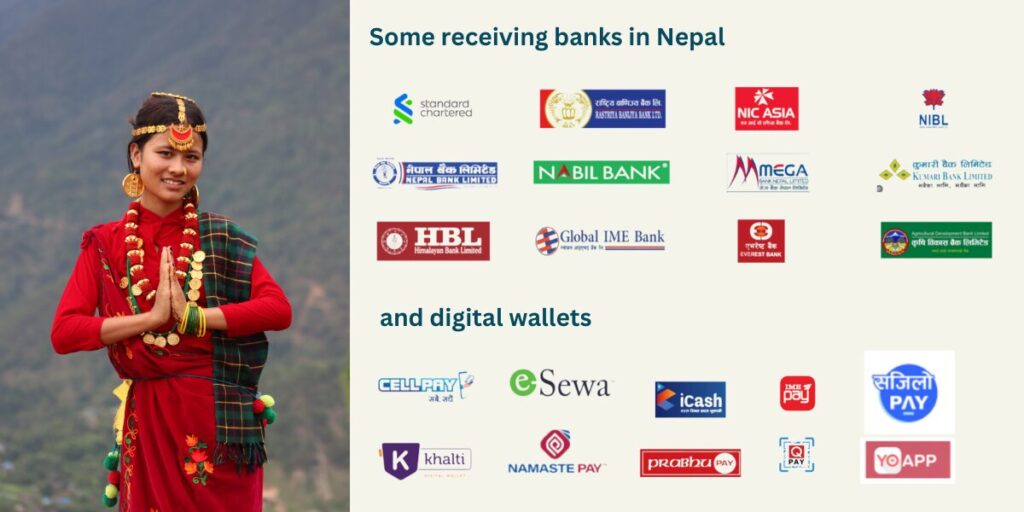 Banks and mobile wallets to send money to Nepal