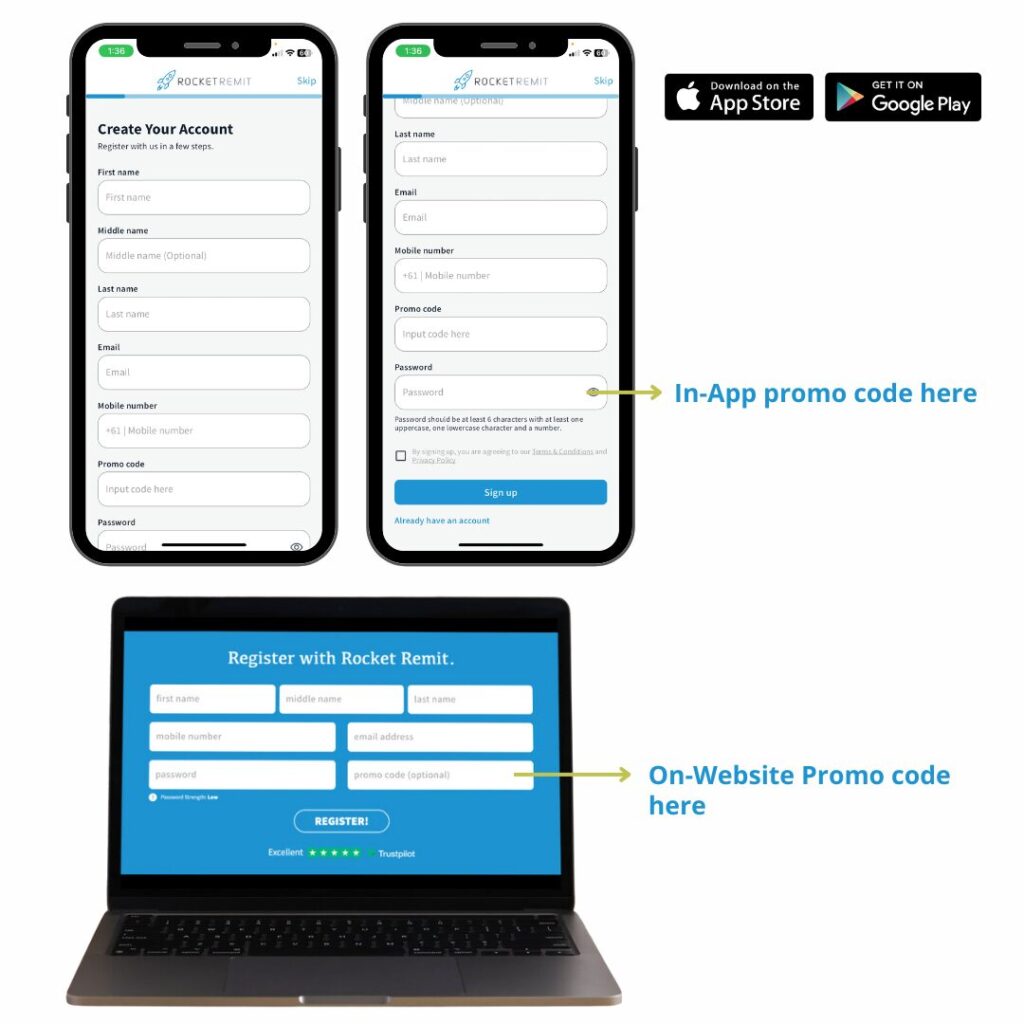 Register using the Rocket Remit promo code
